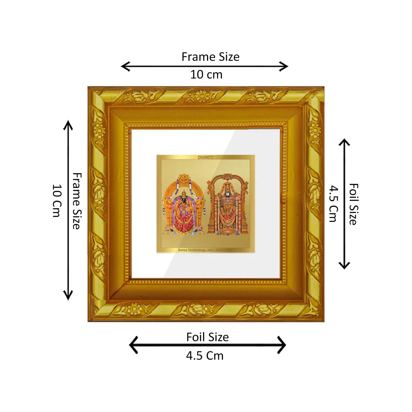 DIVINITI 24K Gold Plated Foil Padmavathi Balaji Stylish Wall Photo Frame Idol for Workshop, Puja Room, Home Decor, Luxurious Gifts | DG103S1A (10x10 CM)