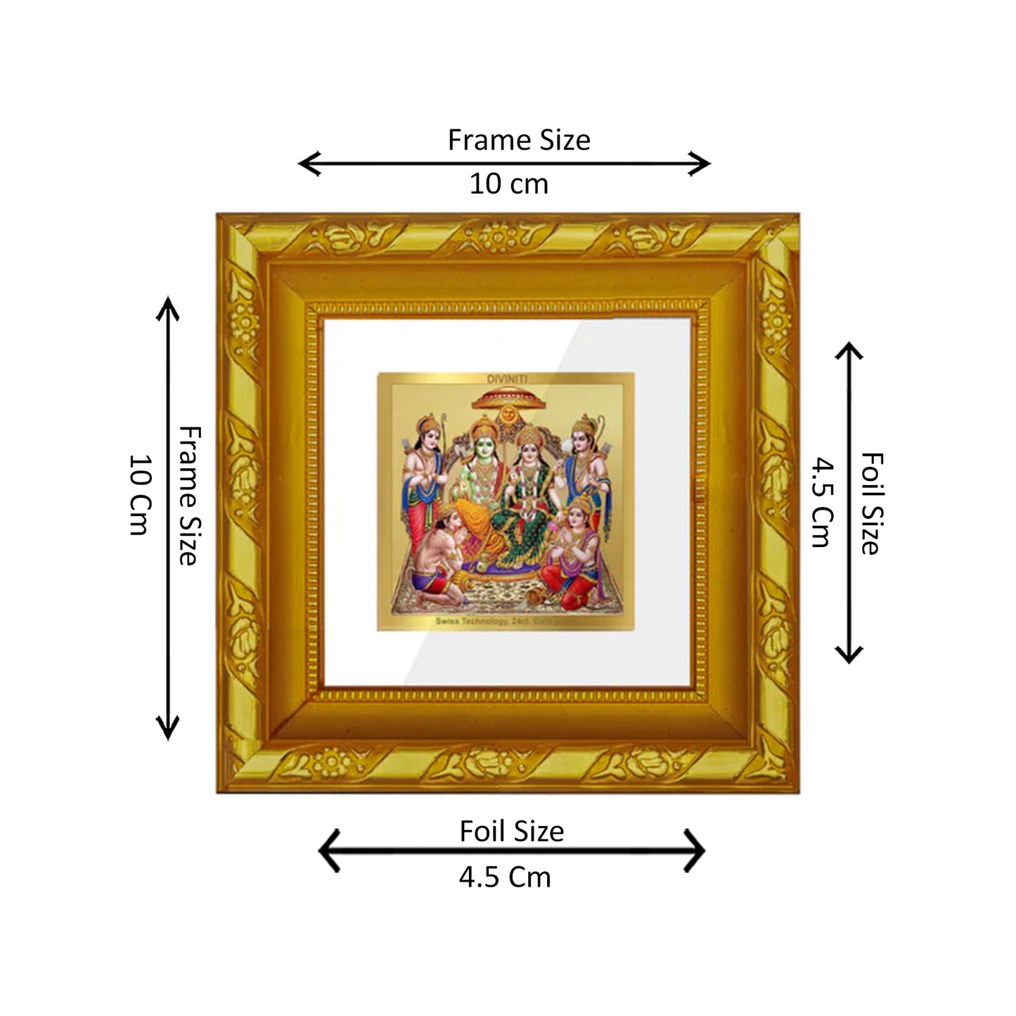 DIVINITI 24K Gold Plated Lord Ram Darbar Photo Frame Idol for Home & Office Wall Decor, Puja Room, Luxury Gifts | DG103S1A (10x10 CM)