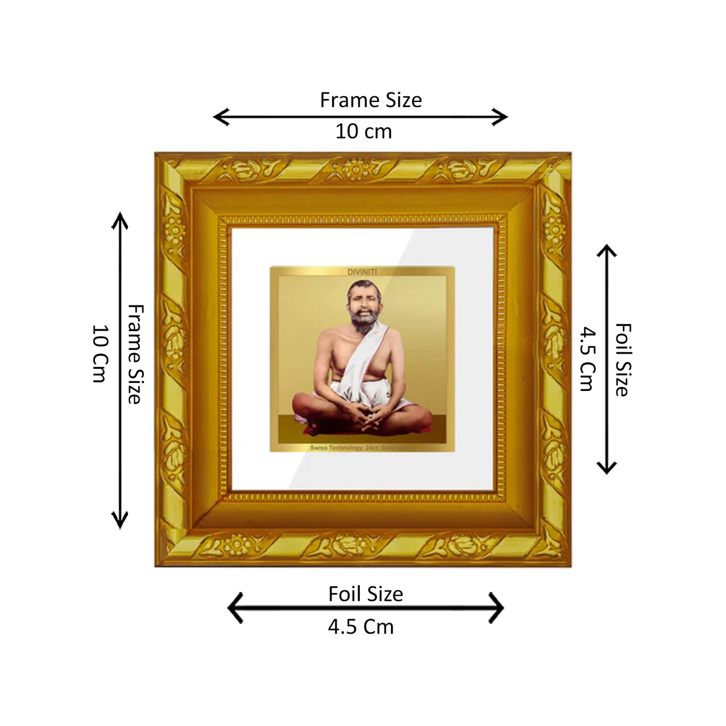 DIVINITI 24K Gold Plated Foil Ramakrishna Wall Photo Frame Idol for Wall Hanging, Table Top, Home Decor, Workshop, Gifts | DG103S1A (10x10 CM)