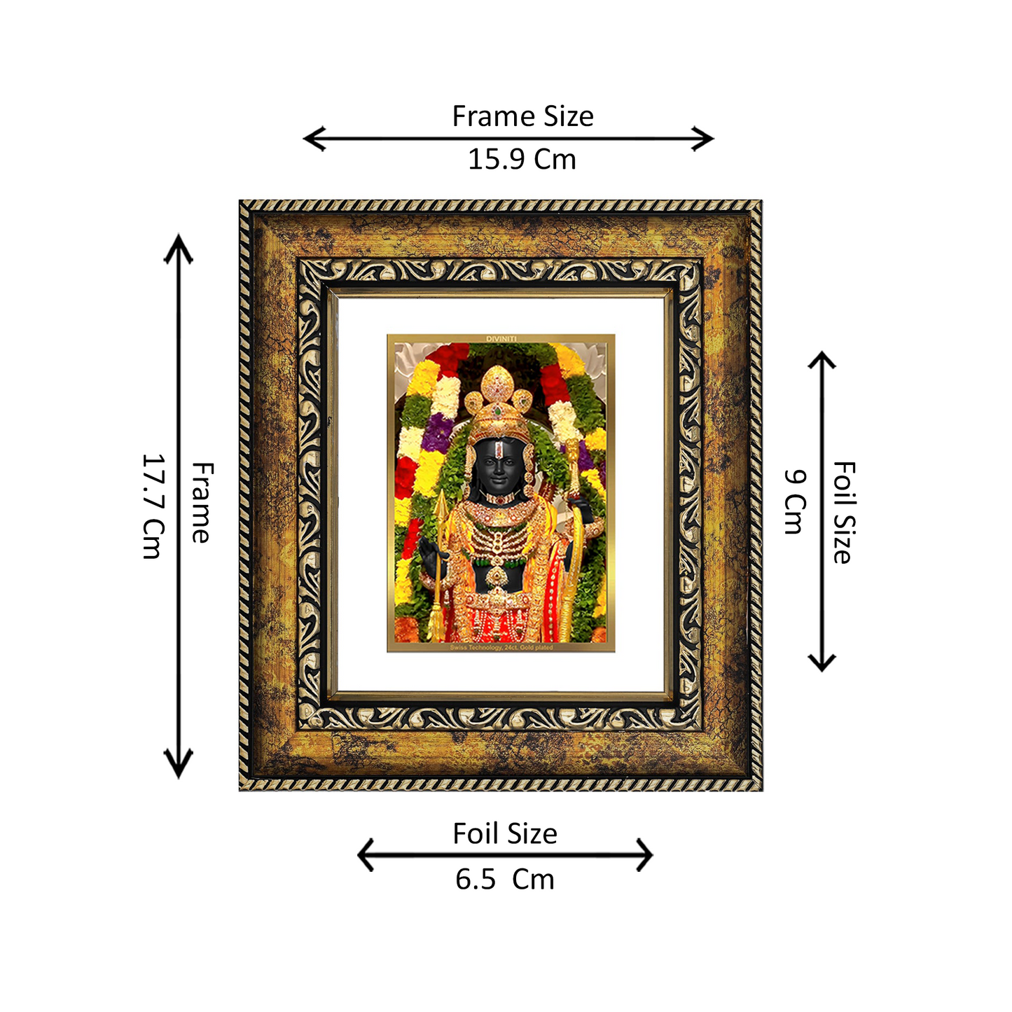 DIVINITI 24K Gold Plated Foil Ram Lalla Photo Frame for Home & Office Decor, Table, Wall Hanging, Puja Room & Gift DG 113 Size 1 (17.7x15.9 CM)