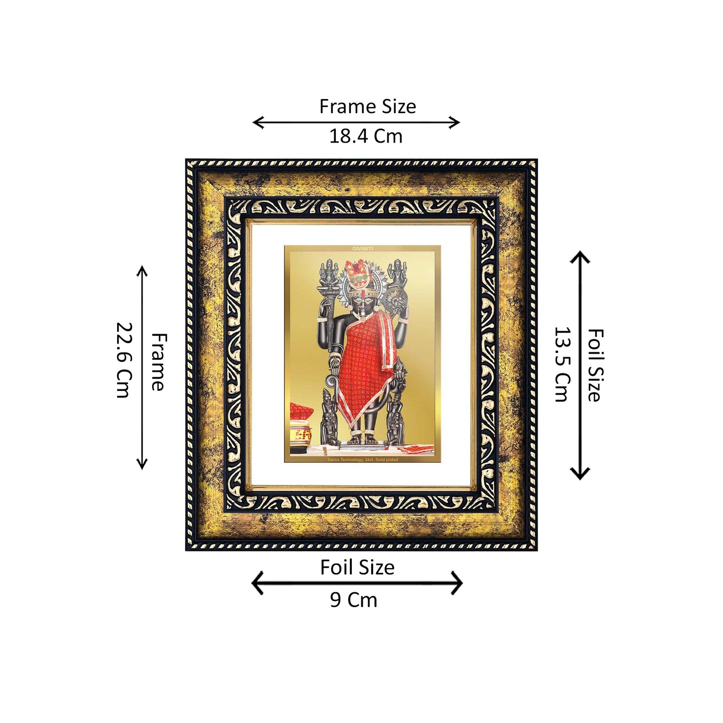 DIVINITI 24K Gold Plated Foil Dwarkadhish Photo Frame for Home Decor, Table Top, Wall Hanging, Workshop, Premium Gift|DG113 Size 2 (22.6x18.4 CM)