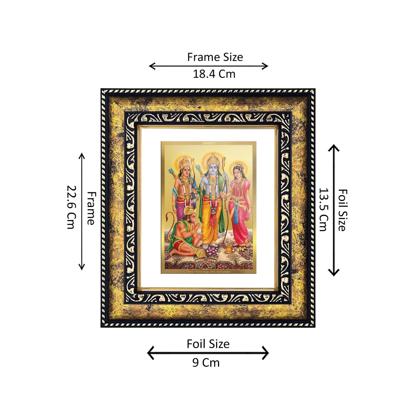 DIVINITI 24K Gold Plated Shri Ram Darbar Premium Photo Frame Idol for Puja Room, Home Wall Decor, Workshop, Table Top, Premium Gift|DG113 Size 2 (22.6x18.4 CM)