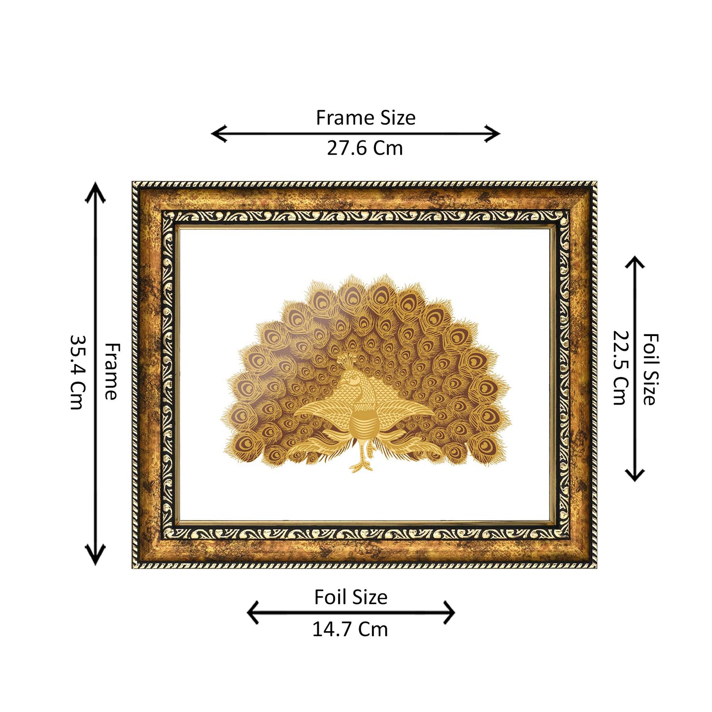 Diviniti 24K Gold Plated Foil Peacock Photo Frame for Home Décor, Wall Hanging, Living Room, Hall, Guest Room, Showpiece & Gift DG113S3 (27.6X35.4 CM)