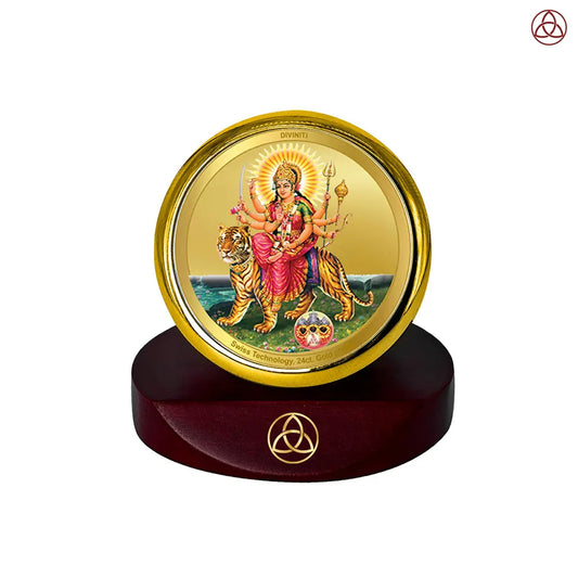 Durga Mahishasura Mardini | Goddess Durga Slaying Mahishasura Car Dashboard Frame in 24K Gold Plated Foil