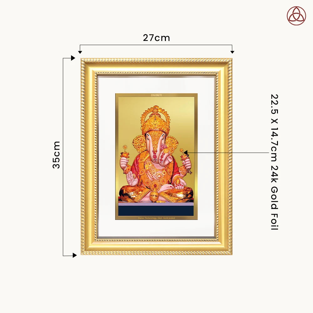 Dagdu Ganesh | Shri Dagdusheth Halwai Ganpati Wall Photo Frame in 24K Gold Plated Foil