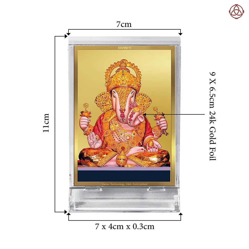 Dagdu Ganesh | Shri Dagdusheth Halwai Ganpati Car Dashboard Frame in 24K Gold Plated Foil