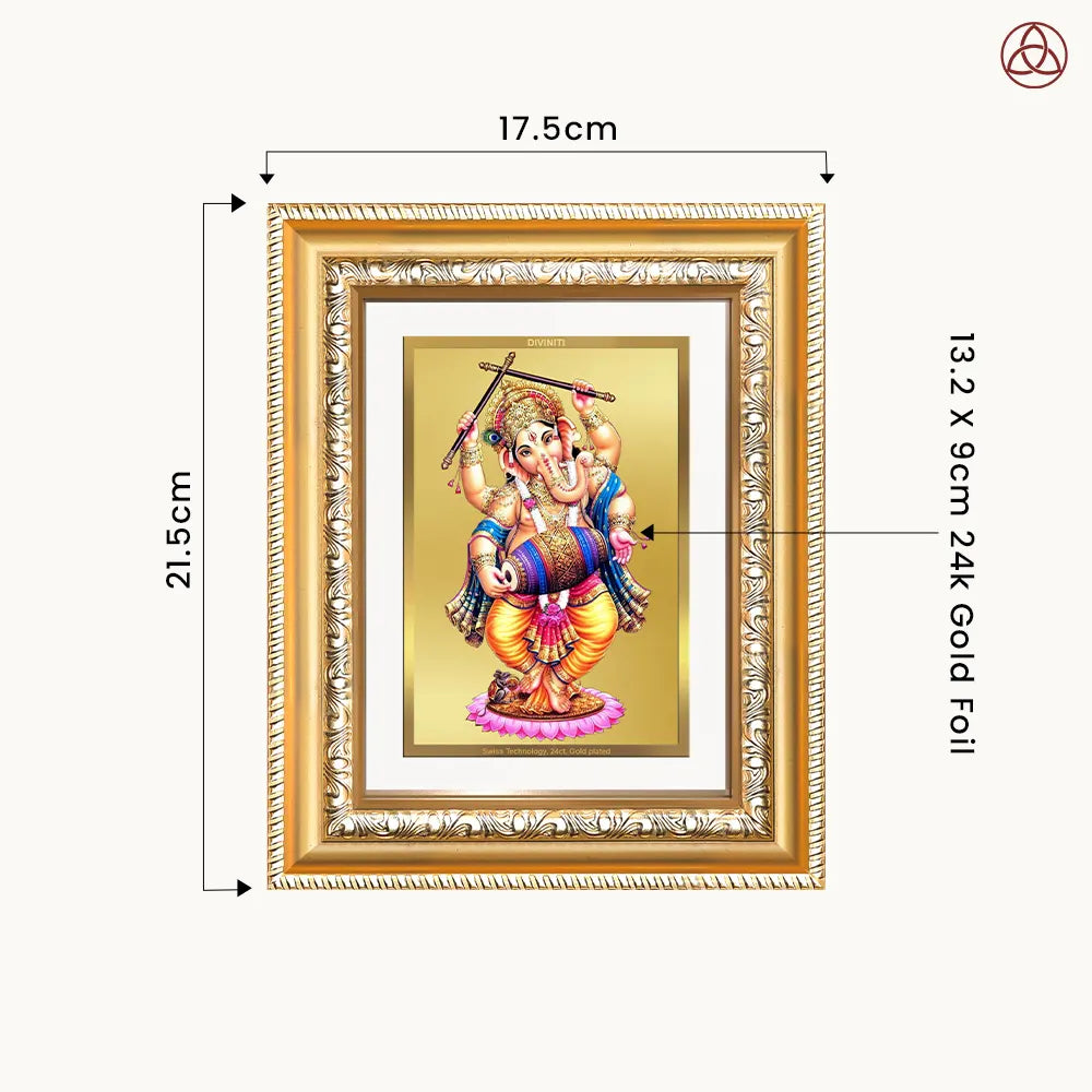 Dancing Ganesha on 24K Gold | Nritya Ganapati Wall & Tabletop Photo Frame in 24K Gold Plated Foil