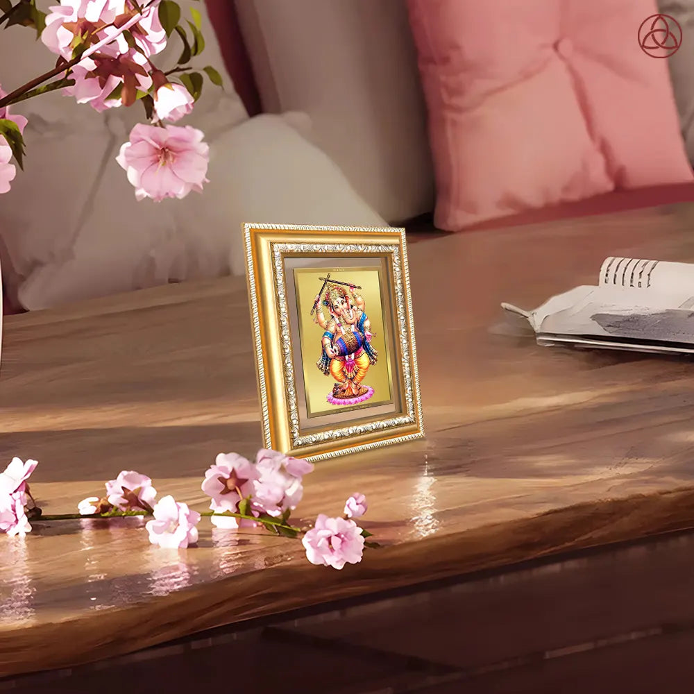 Dancing Ganesha on 24K Gold | Nritya Ganapati Wall & Tabletop Photo Frame in 24K Gold Plated Foil
