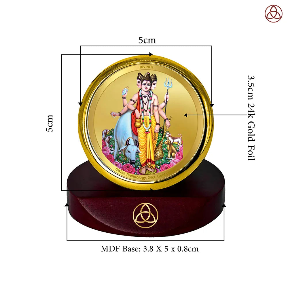 Dattatreya with Kamadhenu | Shri Dattatreya Car Dashboard Frame in 24K Gold Plated Foil