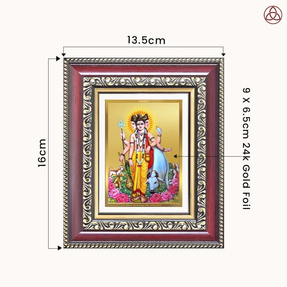 Dattatreya with Kamadhenu | Shri Dattatreya Tabletop Frame in 24K Gold Plated Foil