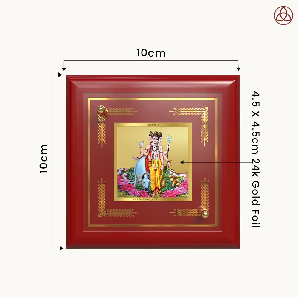 Dattatreya with Kamadhenu | Shri Dattatreya Tabletop Frame in 24K Gold Plated Foil
