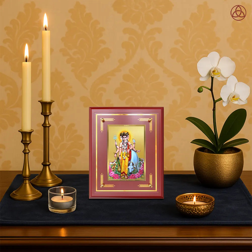 Dattatreya with Kamadhenu | Shri Dattatreya Wall & Tabletop Photo Frame in 24K Gold Plated Foil