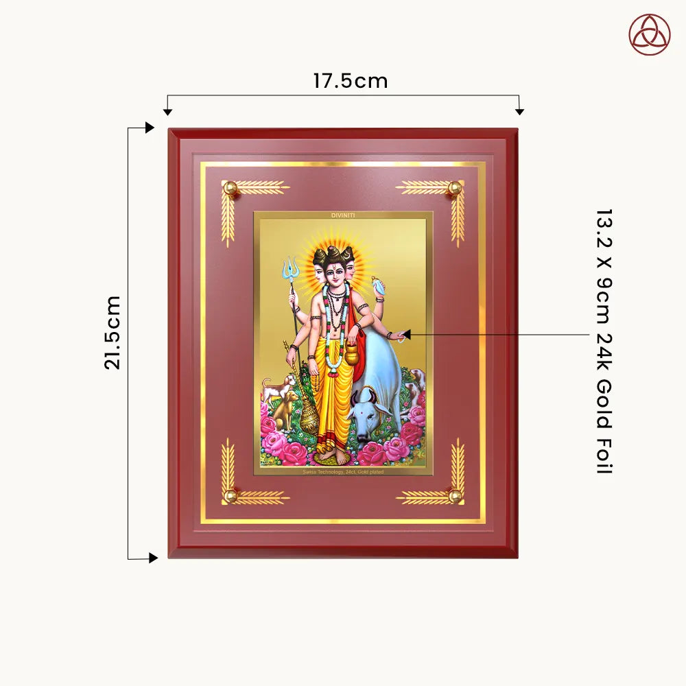 Dattatreya with Kamadhenu | Shri Dattatreya Wall & Tabletop Photo Frame in 24K Gold Plated Foil