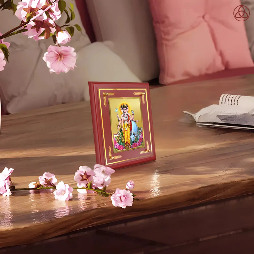 Dattatreya with Kamadhenu | Shri Dattatreya Wall & Tabletop Photo Frame in 24K Gold Plated Foil