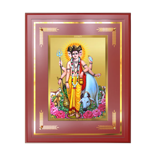 Dattatreya with Kamadhenu | Shri Dattatreya Wall Mount Photo Frame in 24K Gold Plated Foil