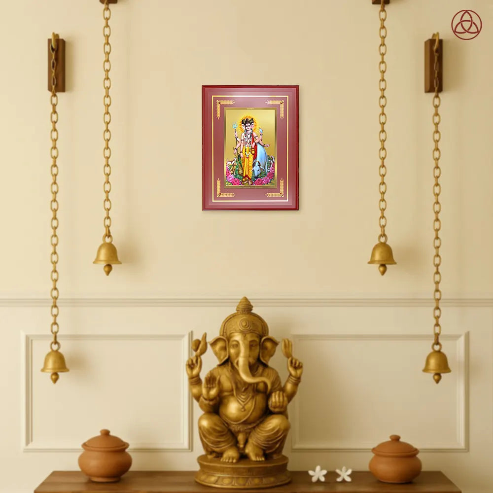 Dattatreya with Kamadhenu | Shri Dattatreya Wall Photo Frame in 24K Gold Plated Foil