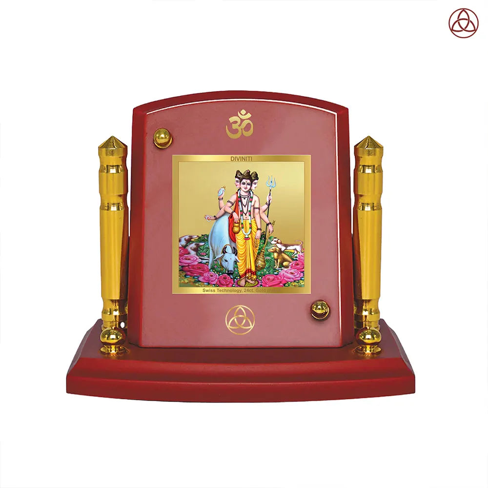 Dattatreya with Kamadhenu | Shri Dattatreya Car Dashboard Frame in 24K Gold Plated Foil