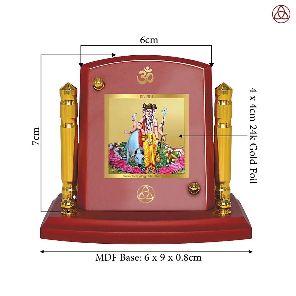 Dattatreya with Kamadhenu | Shri Dattatreya Car Dashboard Frame in 24K Gold Plated Foil