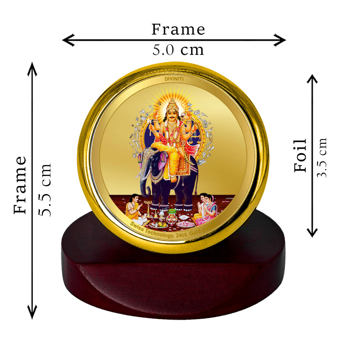 Diviniti 24K Gold Plated Vishvakarma Photo Frame for Car Dashboard, Home Decor, Table Top, Puja Room Worship and Festival Gift MCF1CGOLD (5.5x5 CM)