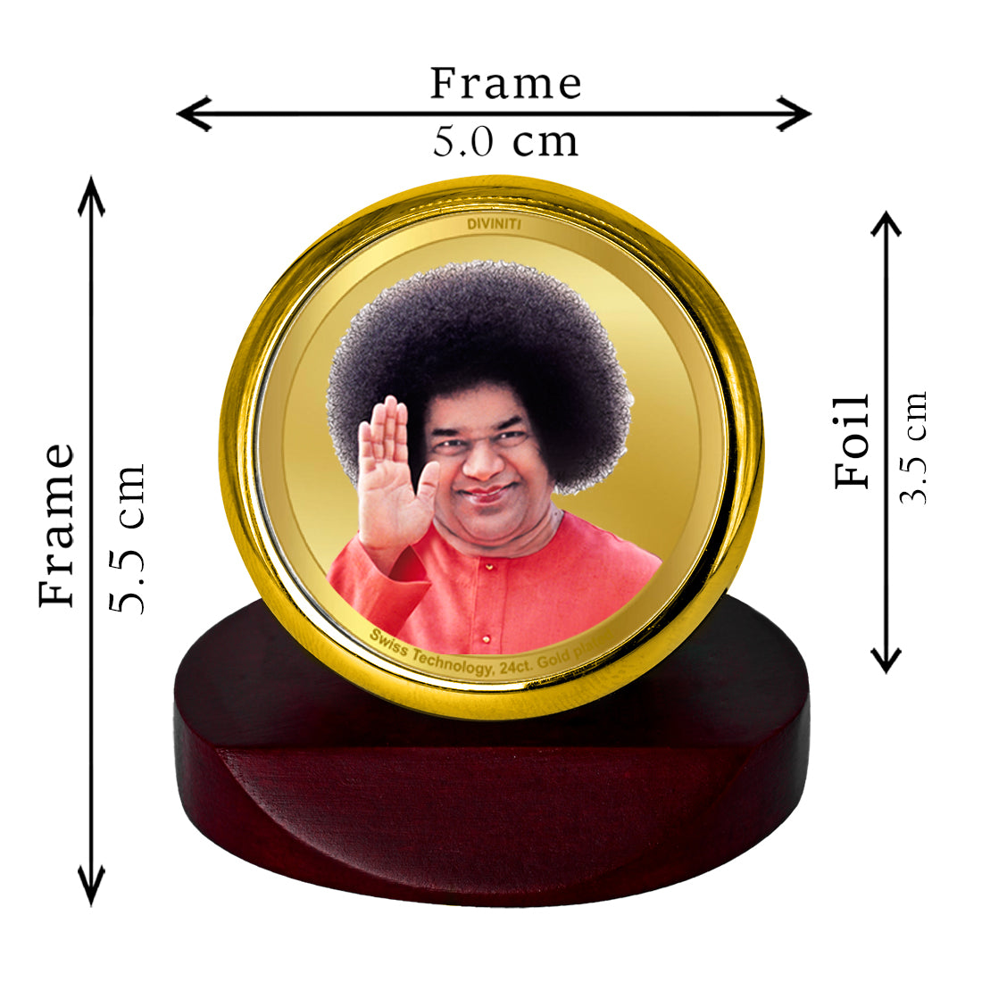 Diviniti 24K Gold Plated Sathya Sai Baba Photo Frame for Car Dashboard, Home Decor, Table Top, Puja Room Worship and Festival Gift MCF1CGOLD (5.5x5 CM)