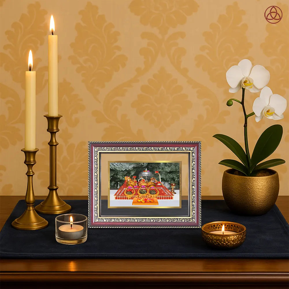 Durga Vaishno Devi Mata Ka Darbar | Divine Wall & Tabletop Photo Frame in 24K Gold Plated Foil