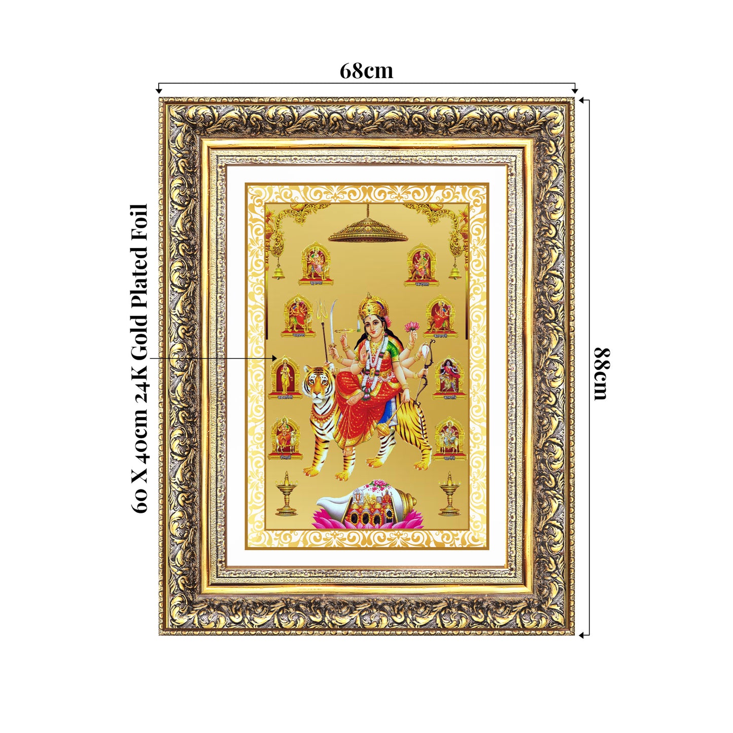 Nav Durga | Goddess Durga in Her Nine Divine forms Wall Mount Photo Frame in 24K Gold Plated Foil