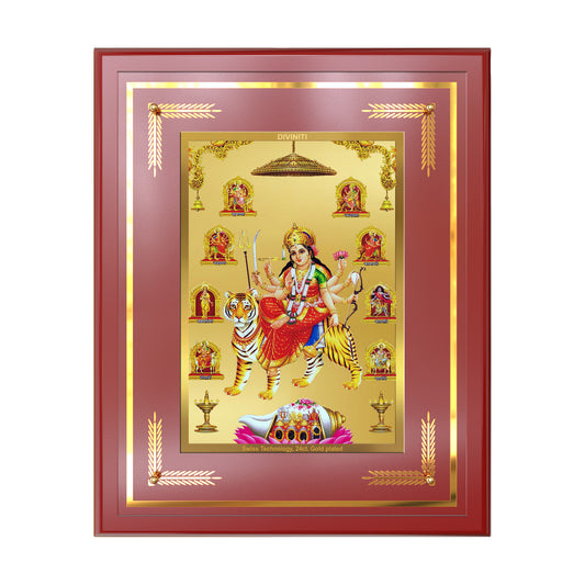 Durga Nav Durga | Goddess Durga in nine forms wall mount photo frame, 24K gold plated foil design.