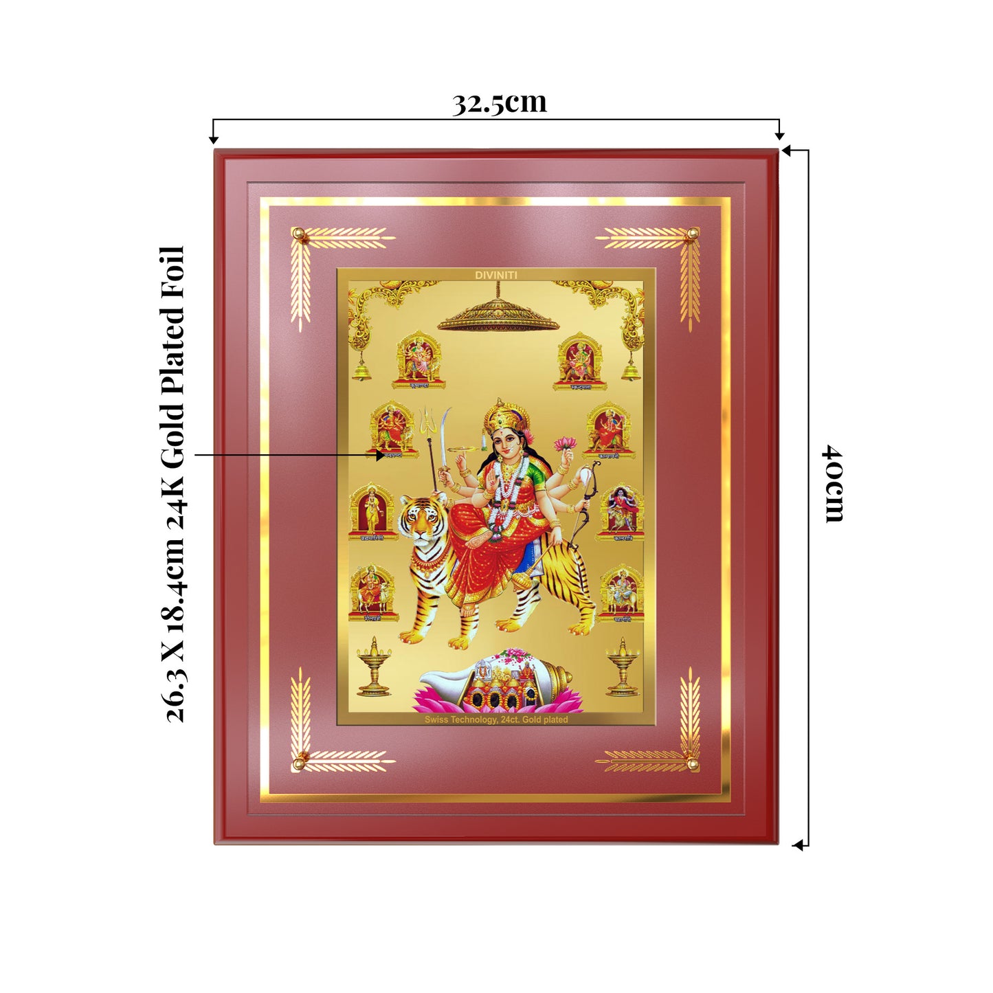 Durga Nav Durga | Goddess Durga in Her Nine Divine forms Wall Mount Photo Frame in 24K Gold Plated Foil