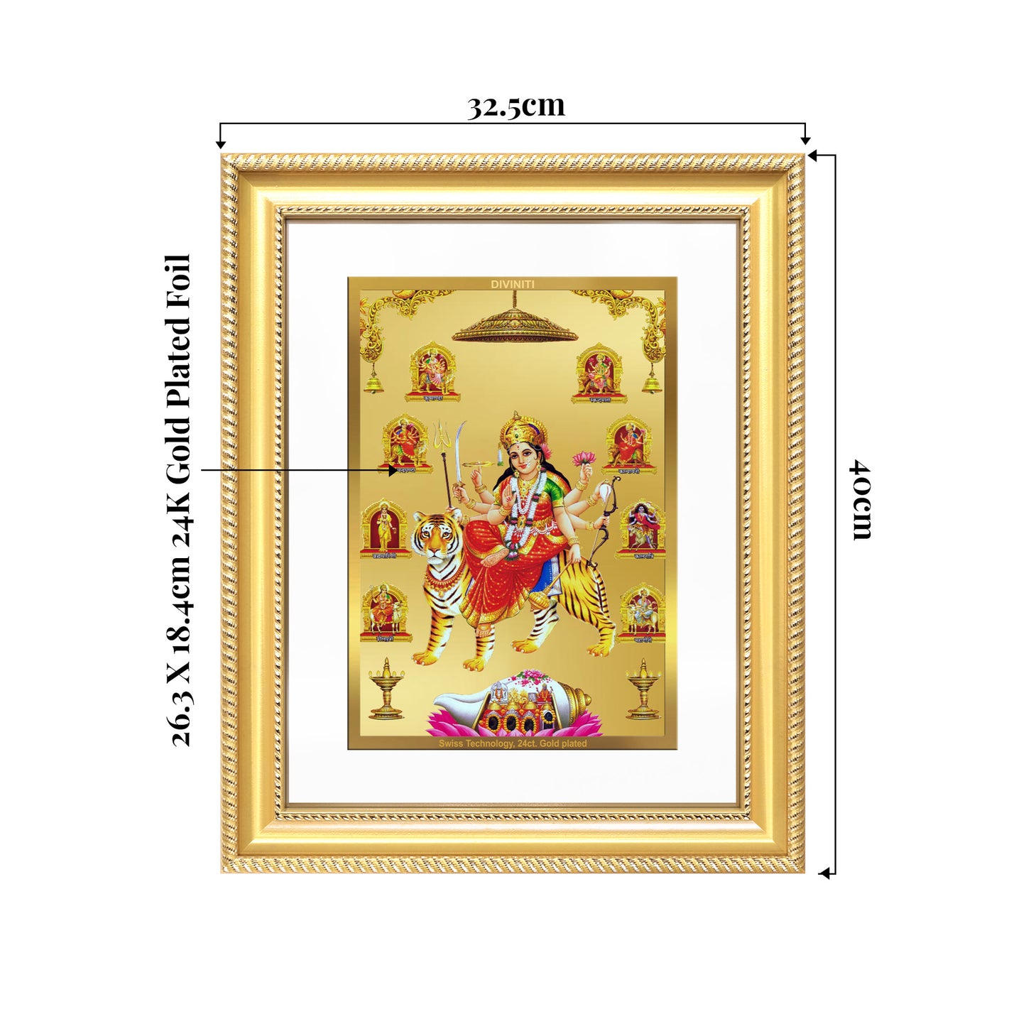 Durga Nav Durga | Goddess Durga in Her Nine Divine forms Wall Mount Photo Frame in 24K Gold Plated Foil