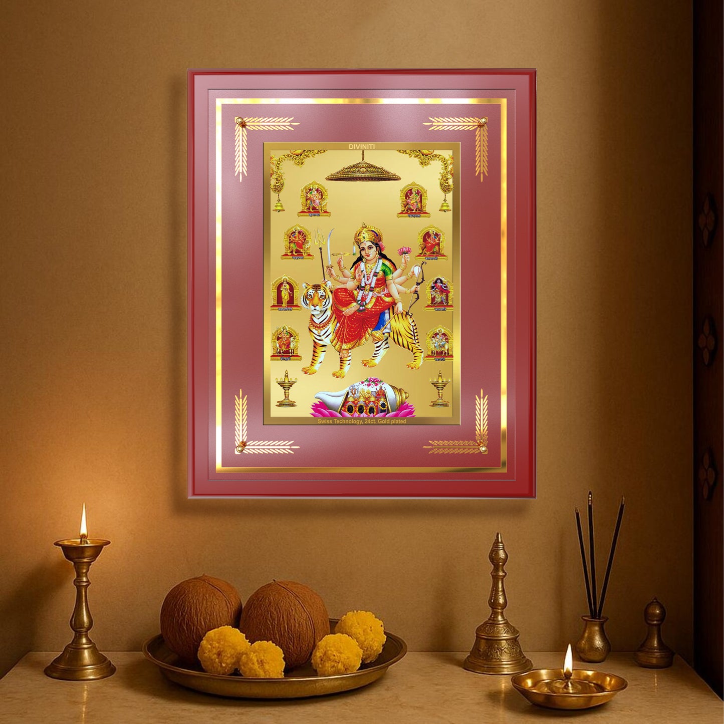 Durga Nav Durga | Goddess Durga in Her Nine Divine forms Wall Mount Photo Frame in 24K Gold Plated Foil