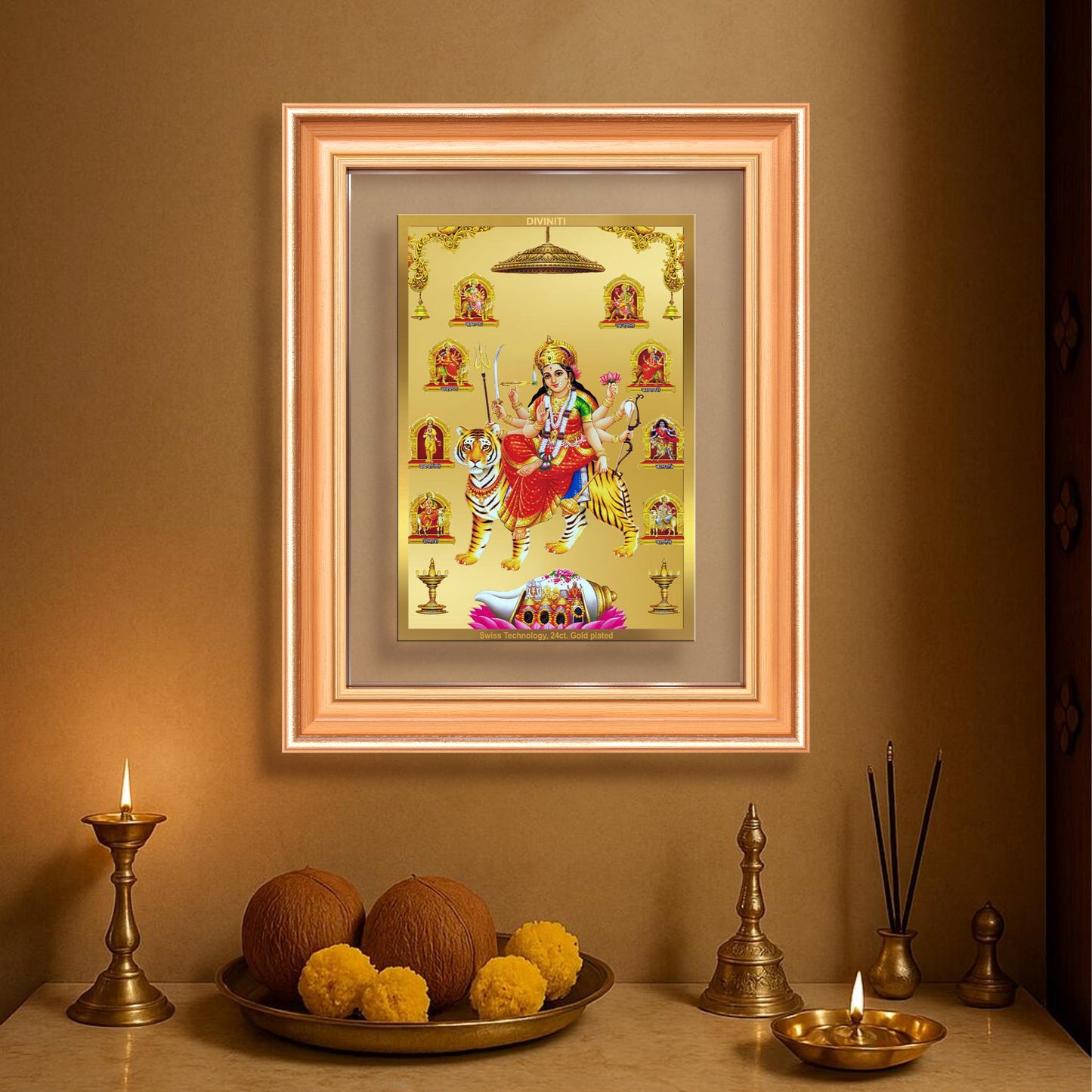 Durga Nav Durga | Goddess Durga in Her Nine Divine forms Wall Mount Photo Frame in 24K Gold Plated Foil