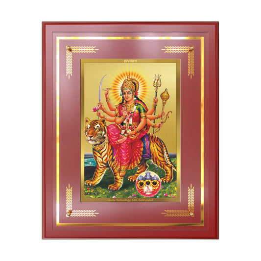 Durga Sherawali Mata with Pind in a 24K gold-plated wall mount photo frame for divine blessings.