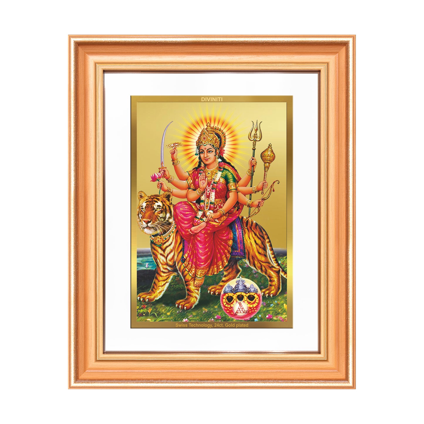 Durga Sherawali Mata with Pind | Divine Wall Mount Photo Frame in 24K Gold Plated Foil