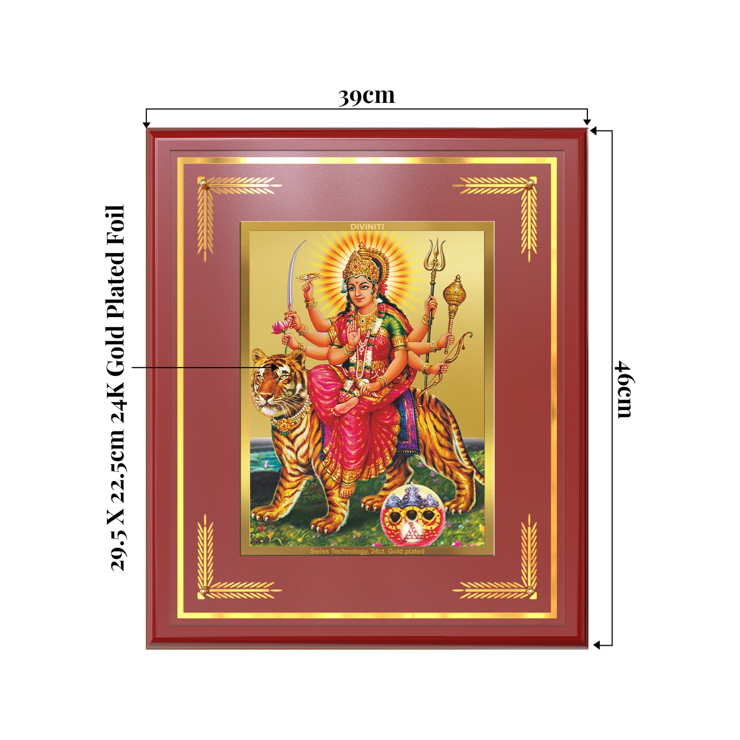 Durga Sherawali Mata with Pind | Divine Wall Mount Photo Frame in 24K Gold Plated Foil