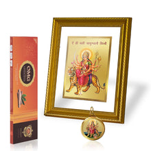 Load image into Gallery viewer, DIVINITI Durga Mantra DG 2.5 Gold Plated Photo Frame, 24K Double sided Gold Plated Pendant 18 MM and OMG Sandalwood Incense Sticks For Navratri Festival Prayer &amp; Auspicious Occasion (Combo Pack)
