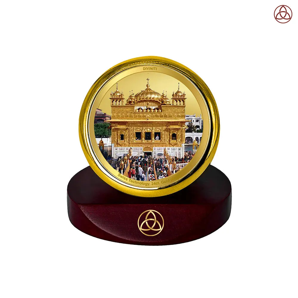 Sachkhand Shri Darbar Sahib -Golden Temple | Sacred Sikh Shrine Car Dashboard Frame in 24K Gold Plated Foil