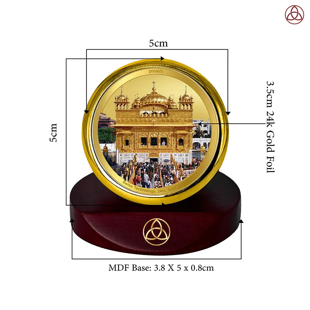 Sachkhand Shri Darbar Sahib -Golden Temple | Sacred Sikh Shrine Car Dashboard Frame in 24K Gold Plated Foil