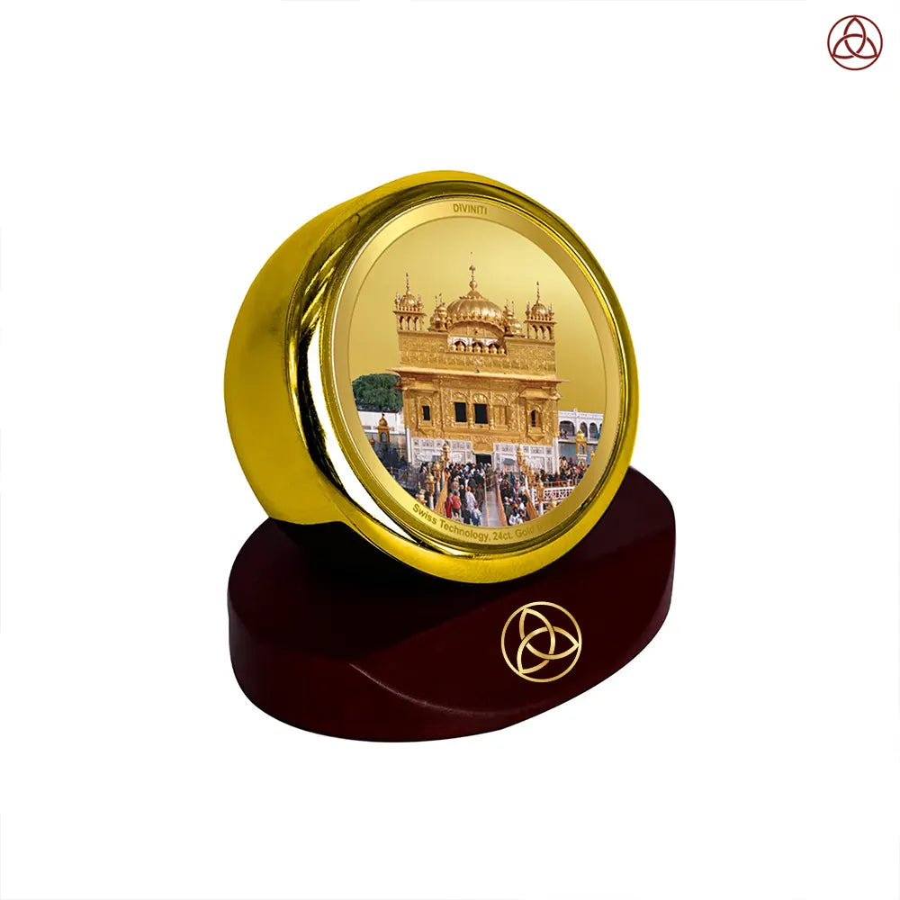 Sachkhand Shri Darbar Sahib -Golden Temple | Sacred Sikh Shrine Car Dashboard Frame in 24K Gold Plated Foil