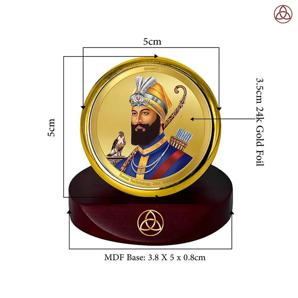 Guru Gobind Singh Ji | Tenth Sikh Guru and Creator of Khalsa Panth Spiritual Car Dashboard Frame in 24K Gold Plated Foil