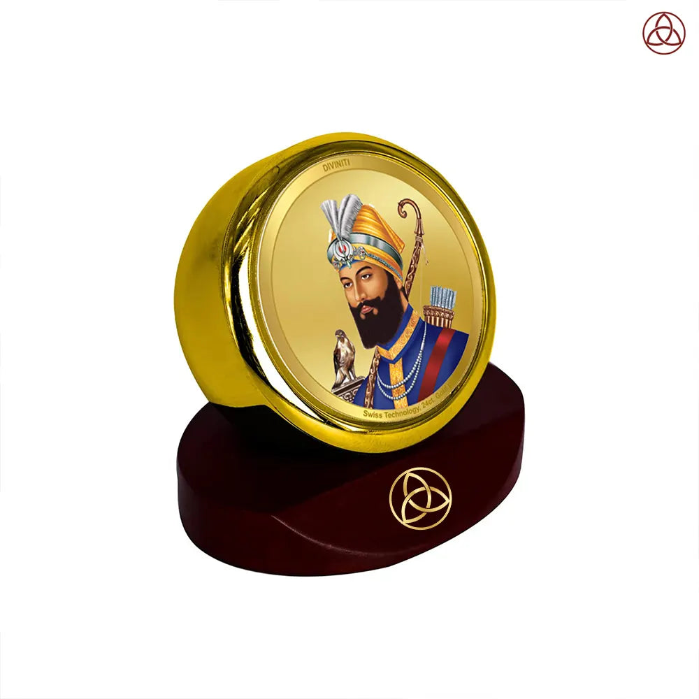Guru Gobind Singh Ji | Tenth Sikh Guru and Creator of Khalsa Panth Spiritual Car Dashboard Frame in 24K Gold Plated Foil