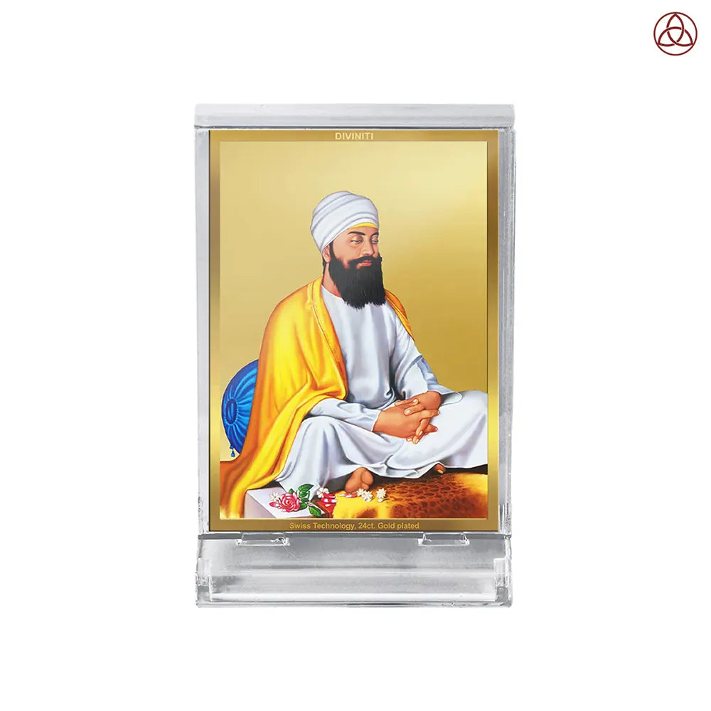 Guru Tegh Bahadar Ji | Ninth Sikh Guru and Dharam-Di-Chadar Spiritual Car Dashboard frame in 24K Gold Plated Foil