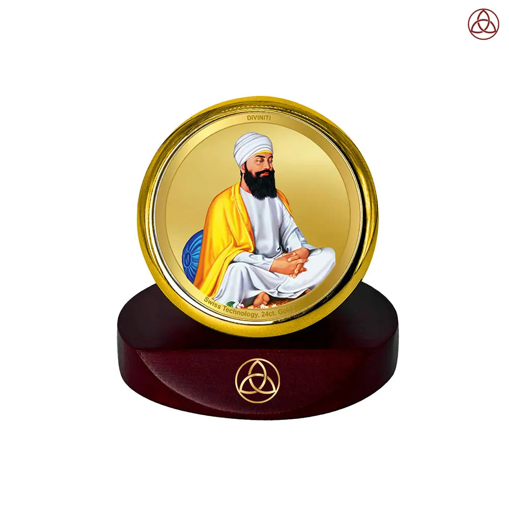 Guru Tegh Bahadar Ji | Ninth Sikh Guru and Dharam-Di-Chadar Spiritual Car Dashboard frame in 24K Gold Plated Foil