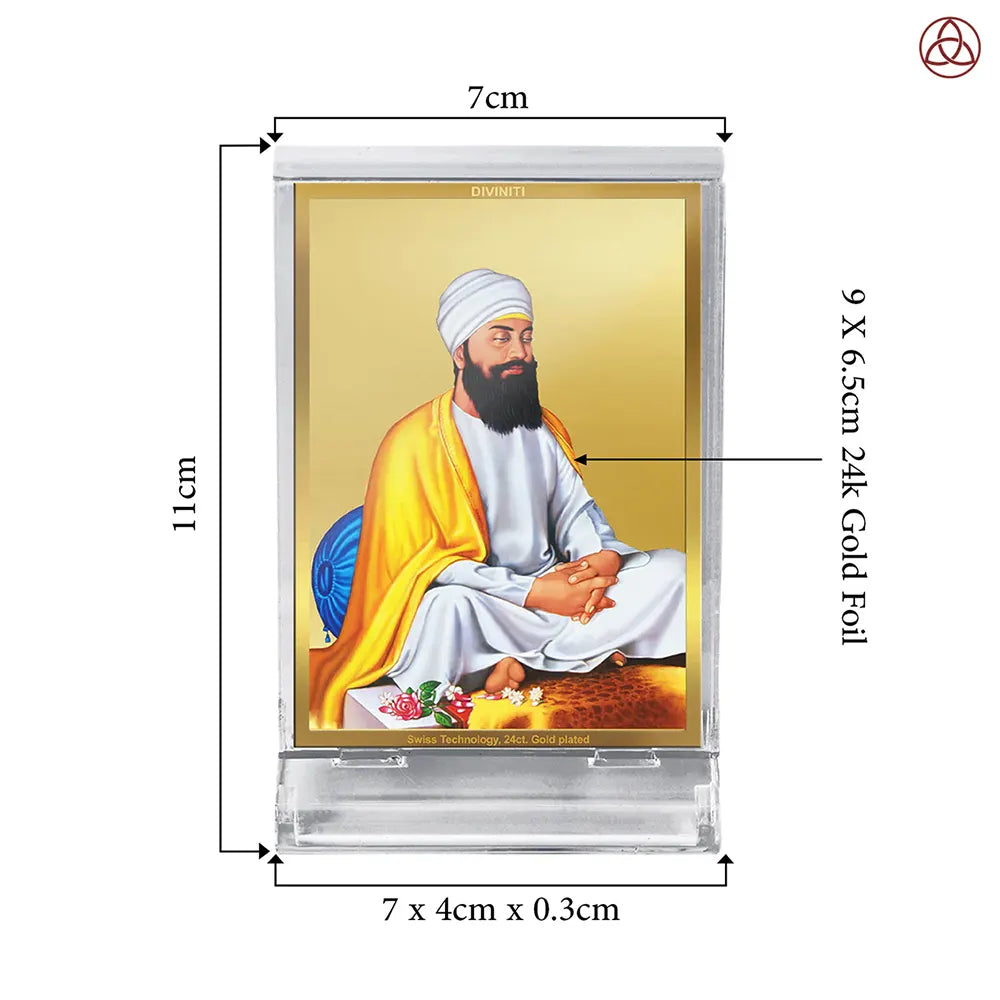 Guru Tegh Bahadar Ji | Ninth Sikh Guru and Dharam-Di-Chadar Spiritual Car Dashboard frame in 24K Gold Plated Foil