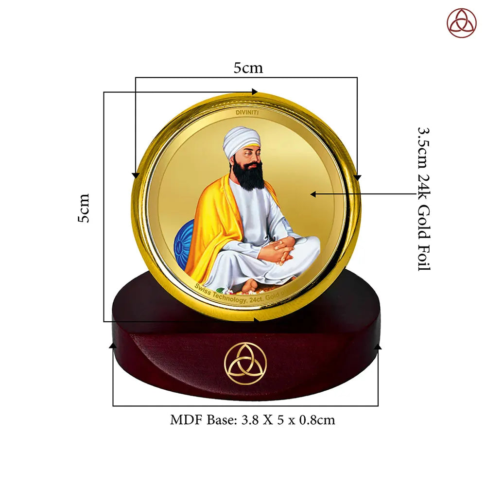 Guru Tegh Bahadar Ji | Ninth Sikh Guru and Dharam-Di-Chadar Spiritual Car Dashboard frame in 24K Gold Plated Foil
