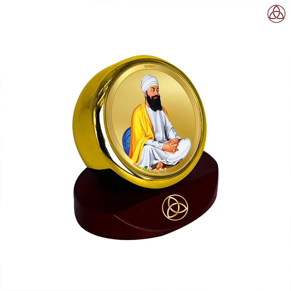 Guru Tegh Bahadar Ji | Ninth Sikh Guru and Dharam-Di-Chadar Spiritual Car Dashboard frame in 24K Gold Plated Foil