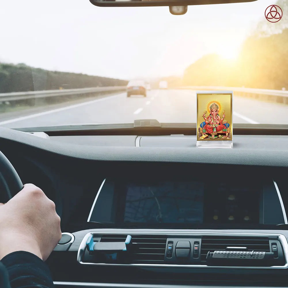 Ganesha | Lord Ganpati Car Dashboard Frame in 24K Gold Plated Foil