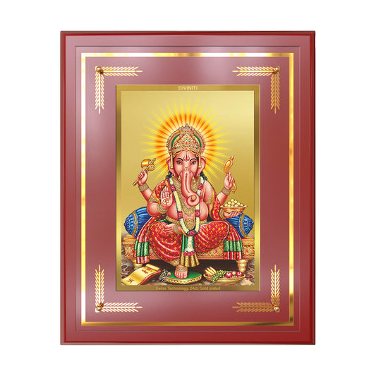 Ganesha wall mount photo frame featuring Lord Ganpati in vibrant colors and 24K gold plating.