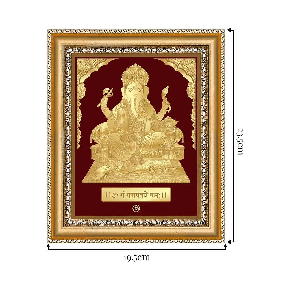 Exquisitely framed Lord Ganesha artwork in 24K gold foil, representing devotion and blessings.