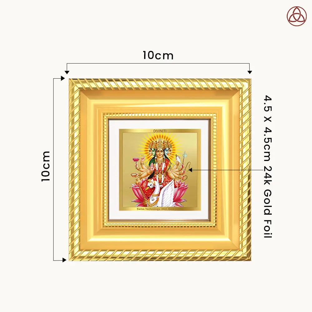 Gayatri Mata | Goddess of Wisdom & Purity Car Dashboard Frame in 24K Gold Plated Foil