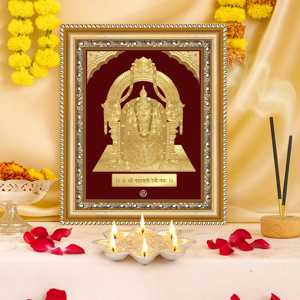 Goddess Padmavati | Consort of Lord Tirupati Balaji Gold on Gold Wall Hanging Frame in 24K Gold Plated Foil